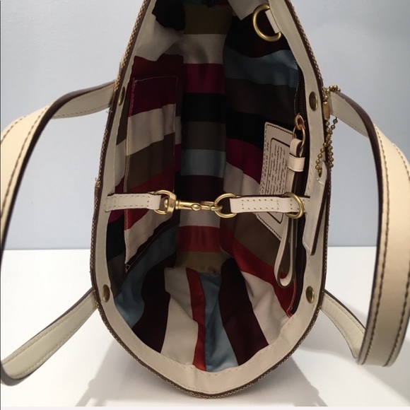 COACH Monogram Rainbow Stripe Canvas Satchel - Picture 7 of 10